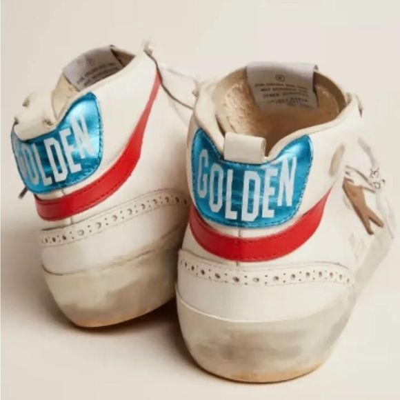 Golden Goose Other - Golden Goose Mid Star White Leather Khaki Star Blue Red Logo Lace
